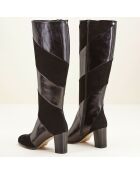 Bottes en Cuir et Velours de Cuir Cleha noires - Talon 7 cm