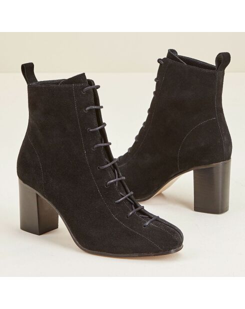 Bottines en Velours de Cuir Vickie noires - Talon 7 cm