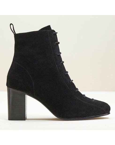 Bottines en Velours de Cuir Vickie noires - Talon 7 cm