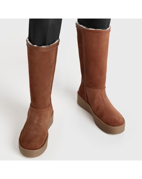Amaya Caramel fluwelen laarzen met leren voering