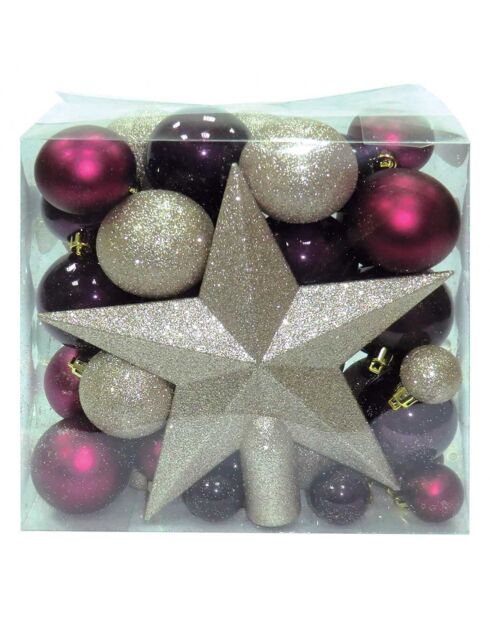 Coffret 50 boules + 1 étoile multicolore - 46x27x47 cm