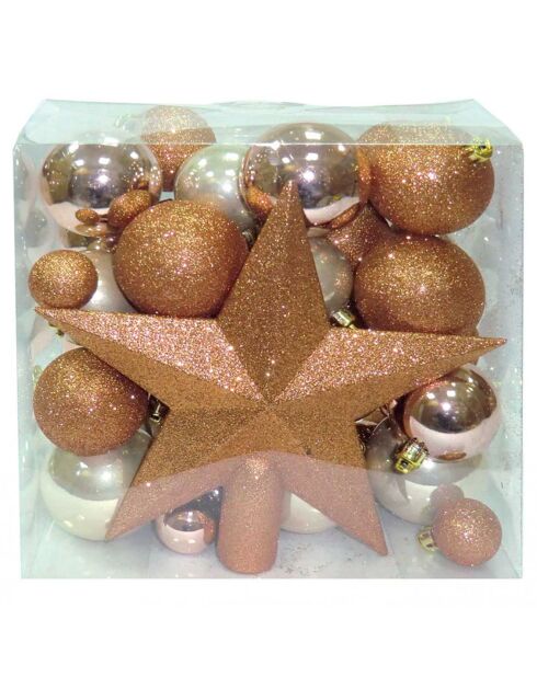 Coffret 50 boules + 1 étoile multicolore - 46x27x47 cm