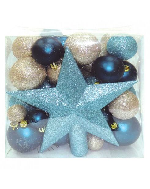 Coffret 50 boules + 1 étoile multicolore - 46x27x47 cm