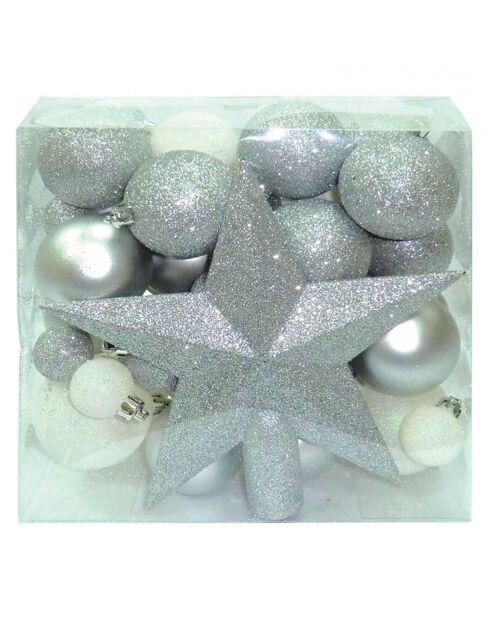 Coffret 50 boules + 1 étoile multicolore - 46x27x47 cm