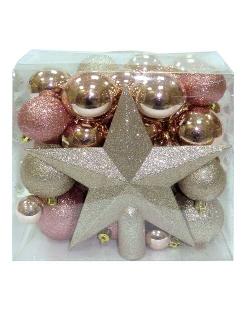 Coffret 50 boules + 1 étoile multicolore - 46x27x47 cm