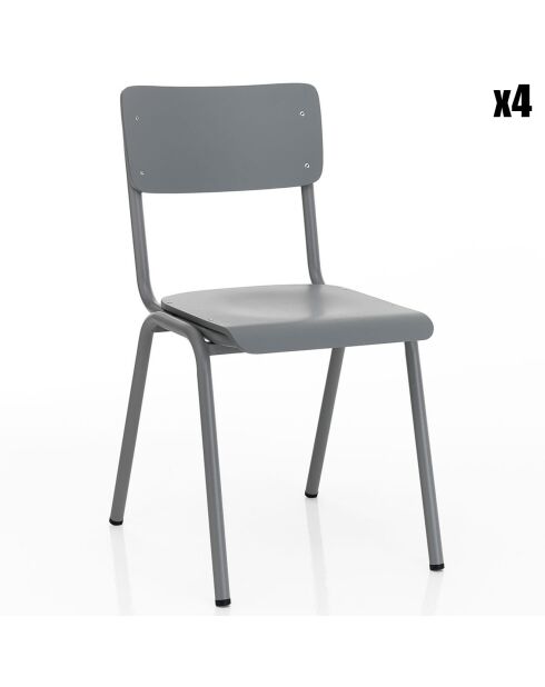 4 Chaises Old School grises - 80x44x57 cm