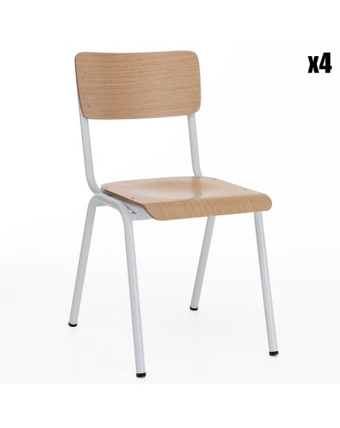 4 Chaises Old School blanc/chêne - 80x44x57 cm