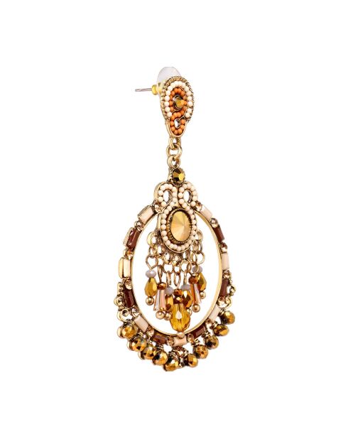 Olijfkleurige oorbellen met goud/beige topaas