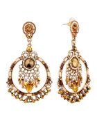 Olijfkleurige oorbellen met goud/beige topaas