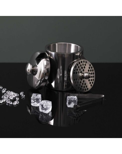 Seau à glace avec couvercle gris - 13.5x14x13.5 cm