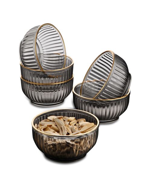 6 Bols bords dorés noir fumé - 250 ml