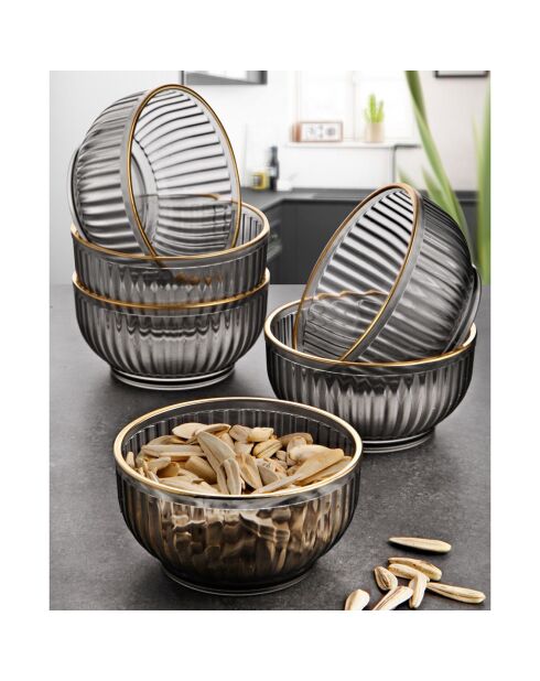 6 Bols bords dorés noir fumé - 250 ml