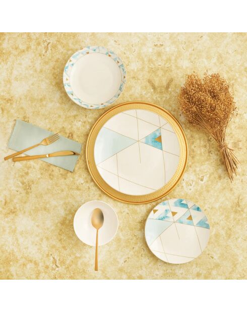 Service de table en porcelaine Aqua blanc/doré/bleu - 24 Pièces
