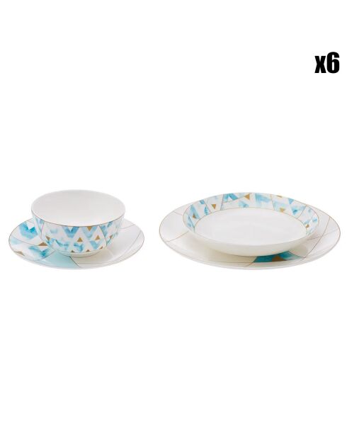 Service de table en porcelaine Aqua blanc/doré/bleu - 24 Pièces