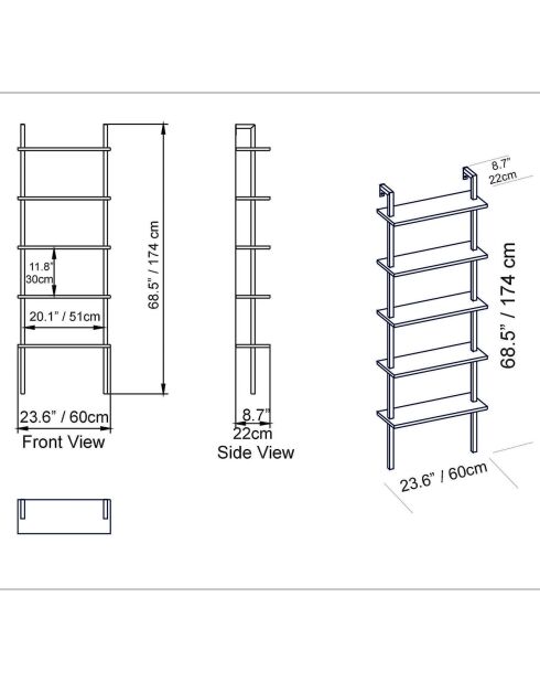Libreria pieghevole bianca/oro - 60x174x22 cm