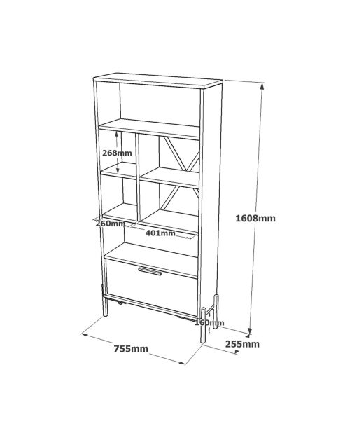 Bibliothèque vs4 marron/ciment/anthracite - 75.5x160.8x44.5 cm