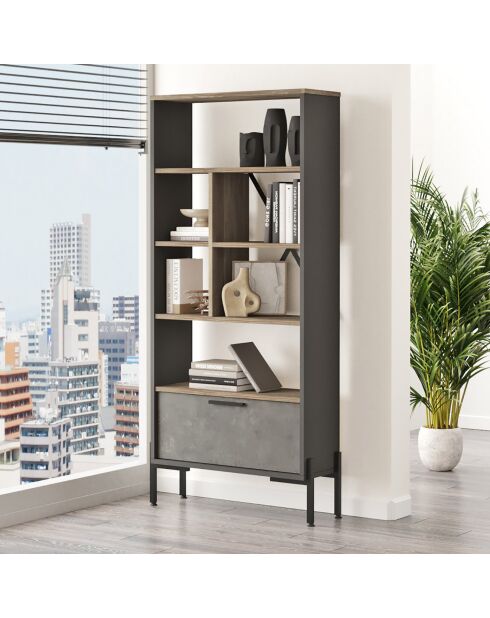 Bibliothèque vs4 marron/ciment/anthracite - 75.5x160.8x44.5 cm