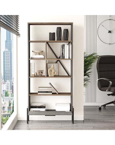 Bibliothèque vs4 marron/ciment/anthracite - 75.5x160.8x44.5 cm