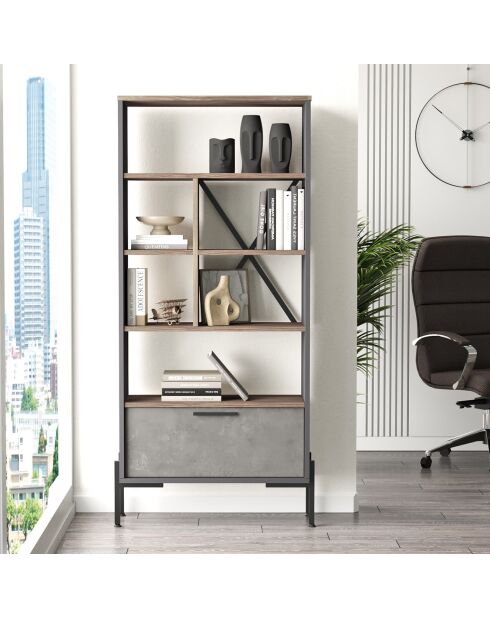 Bibliothèque vs4 marron/ciment/anthracite - 75.5x160.8x44.5 cm