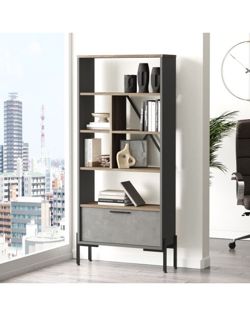 Bibliothèque vs4 marron/ciment/anthracite - 75.5x160.8x44.5 cm
