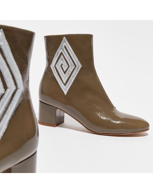 July Stiefeletten aus khakifarbenem Leder - 5 cm Absatz
