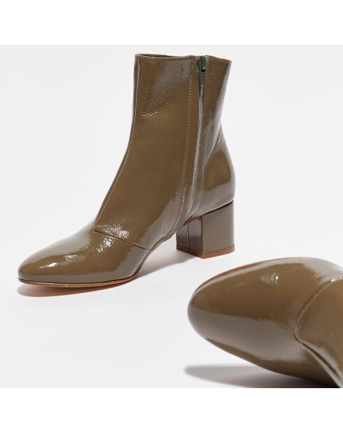 July Stiefeletten aus khakifarbenem Leder - 5 cm Absatz
