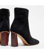 Bottines en Velours de Cuir sculpture noires - Talon 9 cm