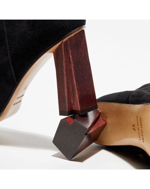 Bottines en Velours de Cuir sculpture noires - Talon 9 cm