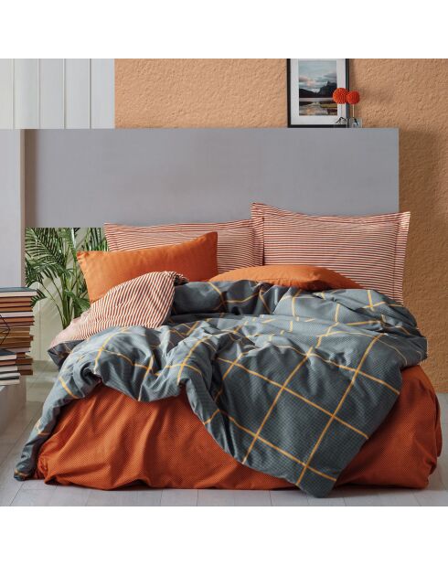 Parure housse de couette Stark canelle/bleu foncé