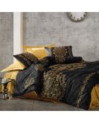 Parure housse de couette 100% Satin de Coton Alvina doré/noir