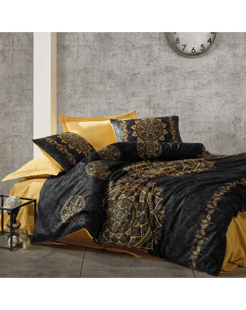 Parure housse de couette 100% Satin de Coton Alvina doré/noir