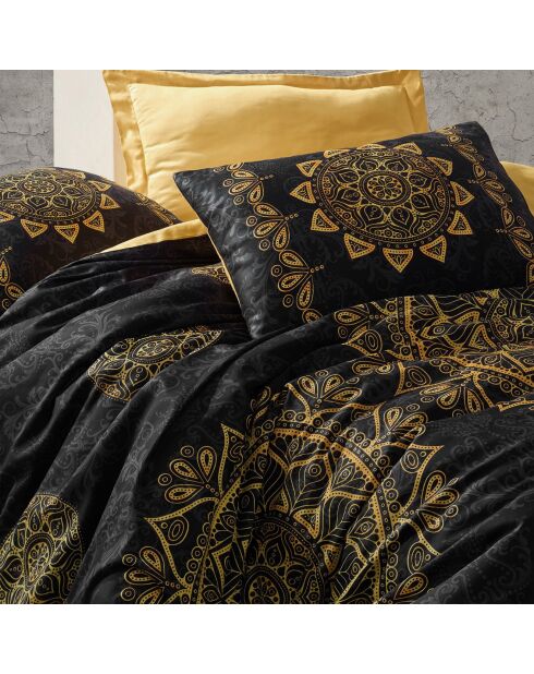 Alvina Bettbezug-Set aus 100% Baumwollsatin, gold/schwarz