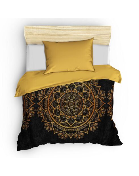 Parure housse de couette 100% Satin de Coton Alvina doré/noir