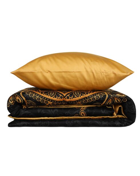 Parure housse de couette 100% Satin de Coton Alvina doré/noir