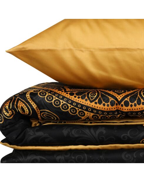 Parure housse de couette 100% Satin de Coton Alvina doré/noir