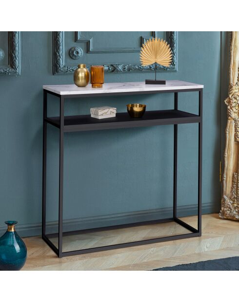 Console double Glam marbre/noir - 80x30x80 cm