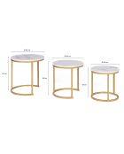 3 Tables basses rondes gigognes Glam marbre blanc/doré