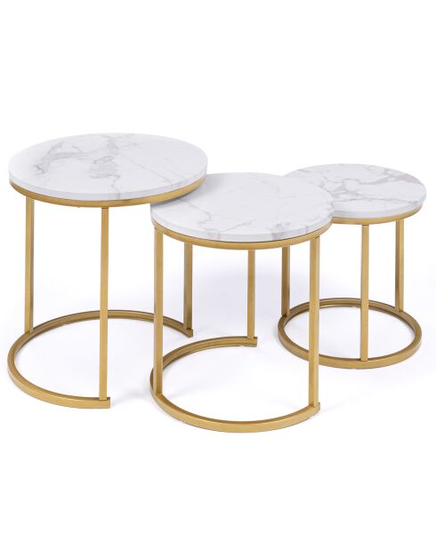 3 Tables basses rondes gigognes Glam marbre blanc/doré