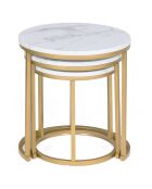 3 Tables basses rondes gigognes Glam marbre blanc/doré