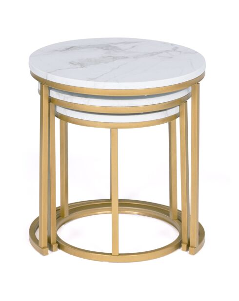 3 Tables basses rondes gigognes Glam marbre blanc/doré