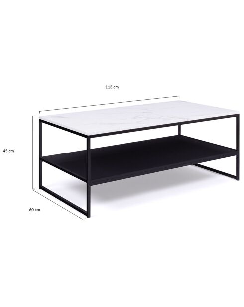 Table basse double plateau Glam marbre/noir - 113x60x45 cm