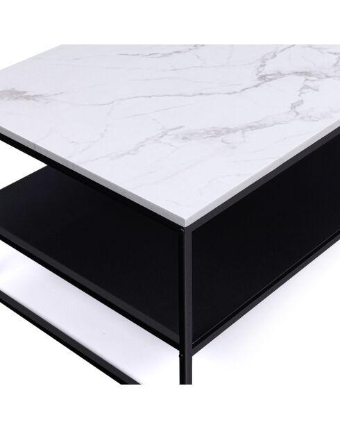 Table basse double plateau Glam marbre/noir - 113x60x45 cm