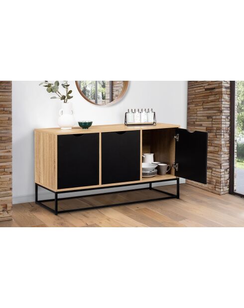 Buffet bas 3 portes Liverpool bois/noir - 113x40x60 cm