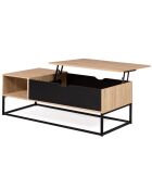 Table basse relevable Memphis avec rangements bois/noir - 110x55x44.5 cm