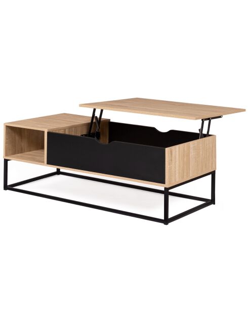 Table basse relevable Memphis avec rangements bois/noir - 110x55x44.5 cm