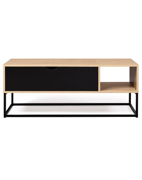 Table basse relevable Memphis avec rangements bois/noir - 110x55x44.5 cm