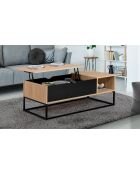 Table basse relevable Memphis avec rangements bois/noir - 110x55x44.5 cm