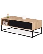 Table basse relevable Memphis avec rangements bois/noir - 110x55x44.5 cm