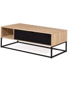 Table basse relevable Memphis avec rangements bois/noir - 110x55x44.5 cm