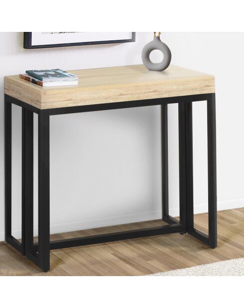 Console extensible Memphis bois/noir - 300x90x75 cm